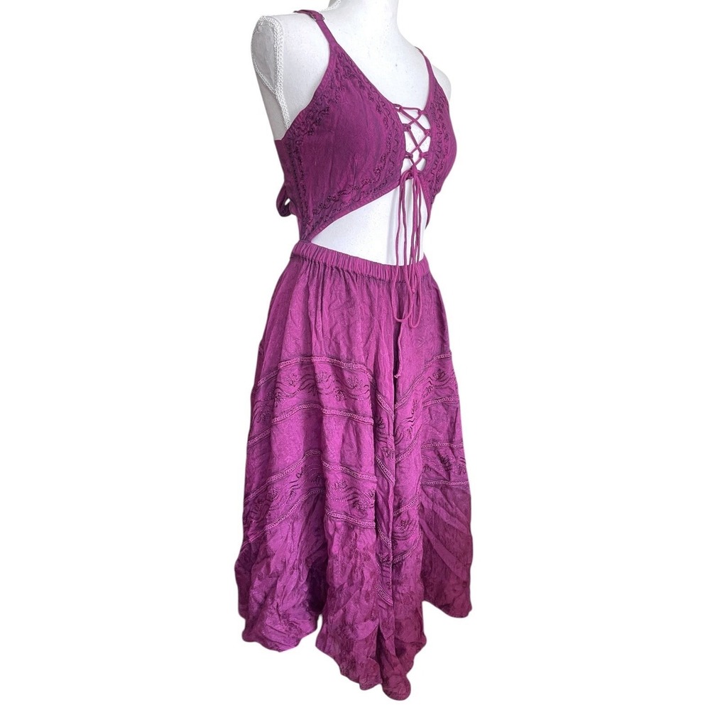 NWT Magenta Bohemian Renaissance Cut Out Midi Dress Festival  Boho Y2k Resort L - Picture 5 of 15